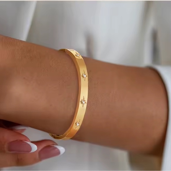 Starburst Cuff Bracelet 18K Gold Stainless Steel - Picture 7 of 16